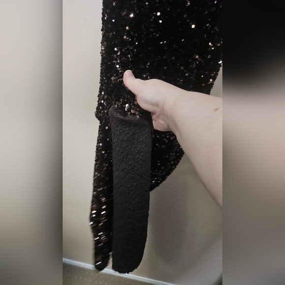 NWT H&M Full Sequin Dress Spaghetti Strap Women's Size S Brown With Slit - Picture 5 of 5